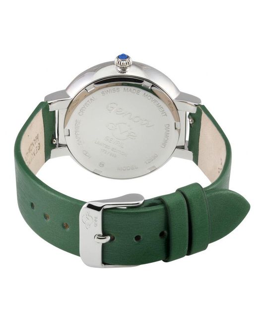 Gv2 Gray Genoa 12530S Swiss Quartz Mother Of Pearl Diamond Leather Watch