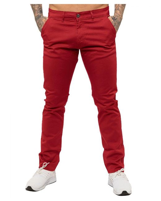 Enzo Red Slim Fit Stretch Chinos for men