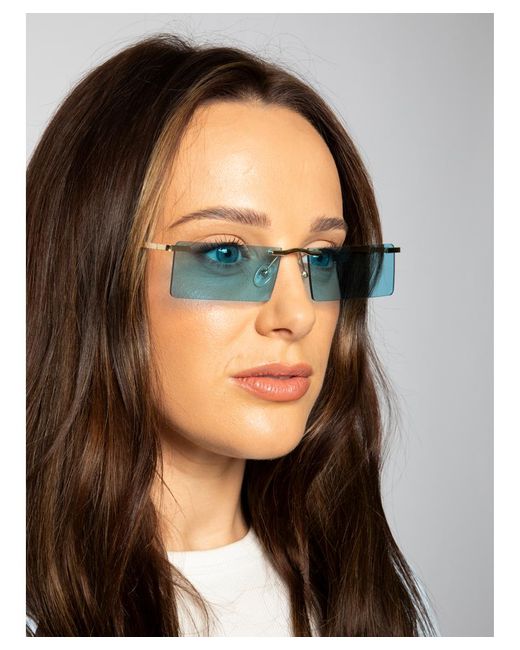 SVNX Blue Frameless Rectangle Sunglasses