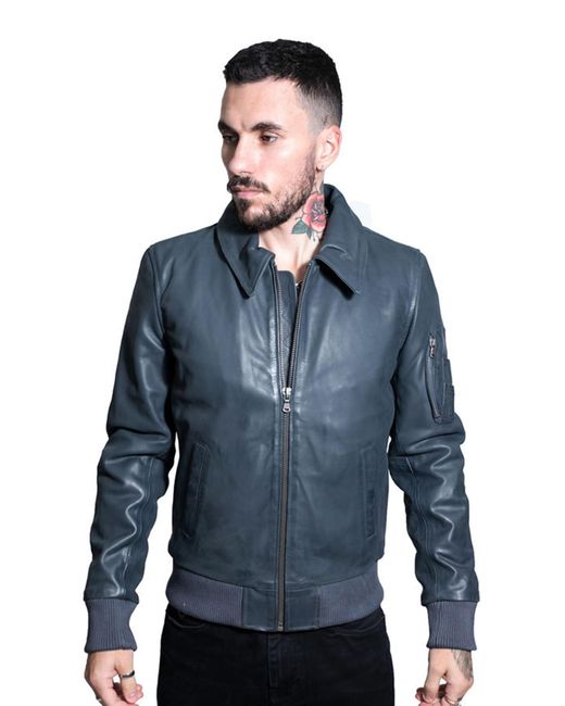 Infinity Leather Blue A2 Cowhide Bomber Jacket-Oslo for men