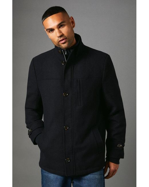 MAINE Gray Funnel Neck Wool Blend Jacket for men