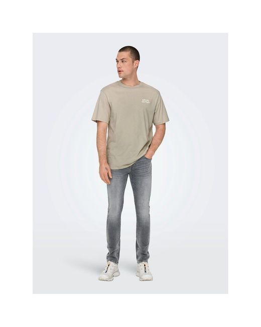 ONLY Gray Five Pocket Design Slim Fit Jeans for men