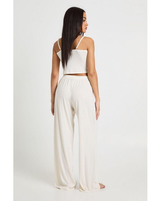 Boohoo White Pointelle Cami And Wide Leg Trouser Pyjama Set