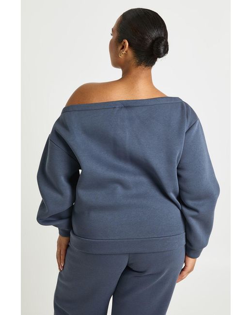 Boohoo Blue Plus Off The Shoulder Oversized Sweatshirt