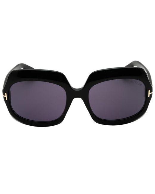 Tom Ford Black Shiny Oversized Smoke Sunglasses
