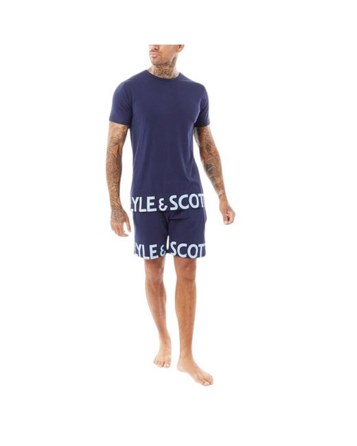 Lyle & Scott Blue Lounge Set T-Shirt Shorts Sleepwear Loungewear Summer for men