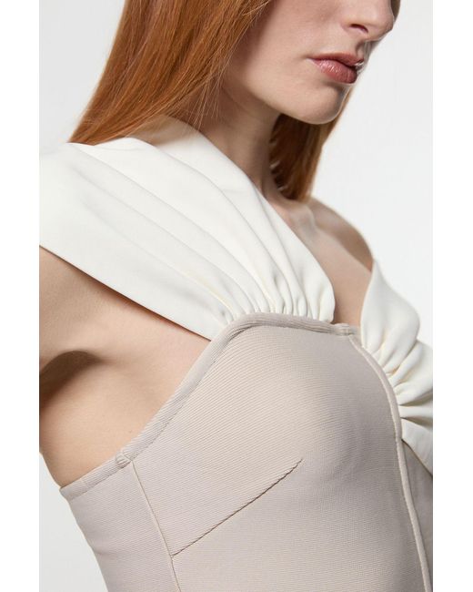 Karen Millen Brown Figure Form Bandage Knit Asymmetric Strap Top