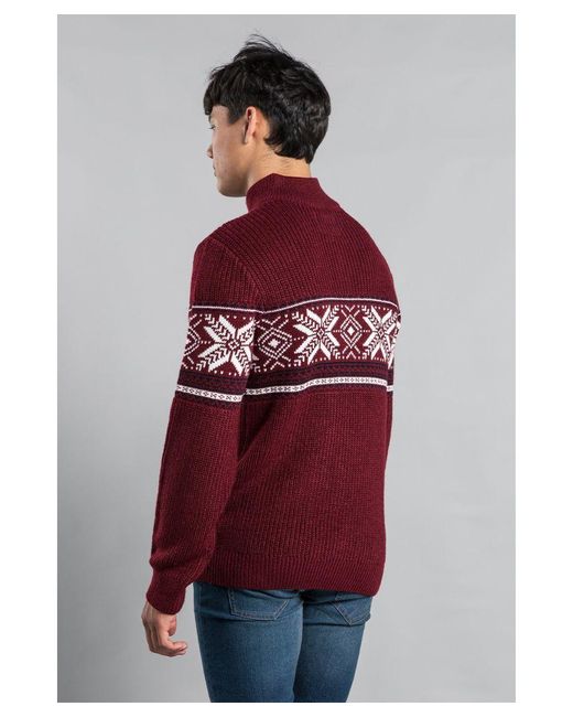 Tokyo Laundry Red Festive 1/4 Zip Jacquard Knit Fairisle Jumper for men