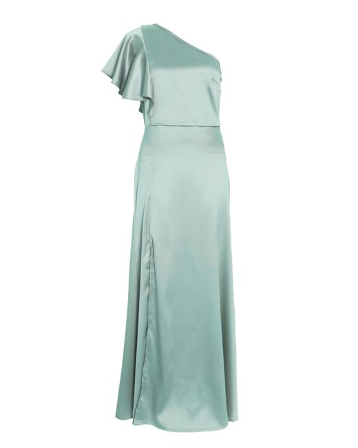Quiz Green Sage Satin One Shoulder Maxi Dress