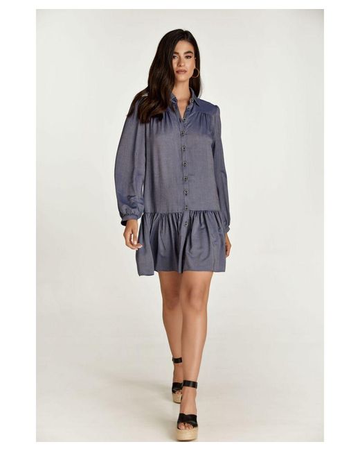 Conquista Blue Denim Style Dress With Buttons