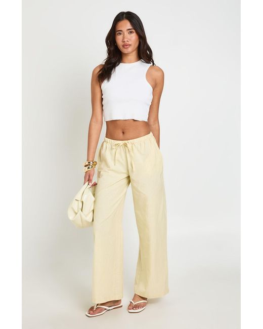 Boohoo Natural Linen Look Wide Leg Trousers