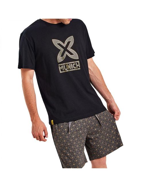 Munich Black Short-Sleeved And Round Neck Pajamas Mueh0353 for men