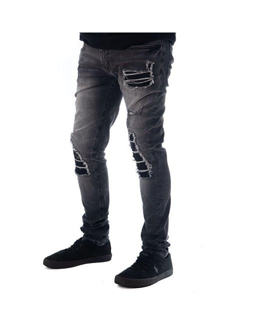 Soulstar Blue Skinny Fit Ripped Jeans for men