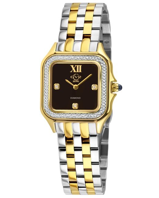 Gv2 Metallic Milan Swiss Quartz Diamond Two Toned Onyx Dial Watch