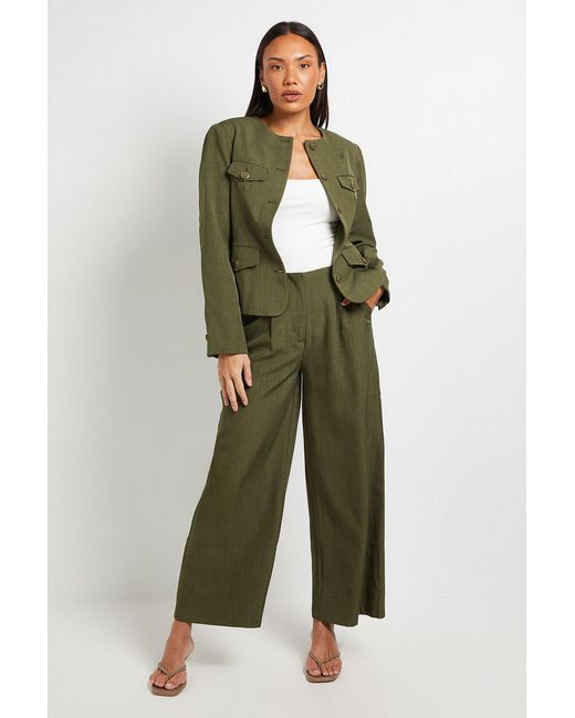PRINCIPLES Green Textured Pleated Front Wide Leg Trouser