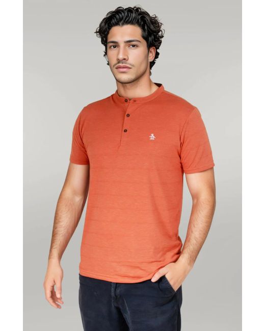 Original Penguin Orange Henley T-Shirt Top for men