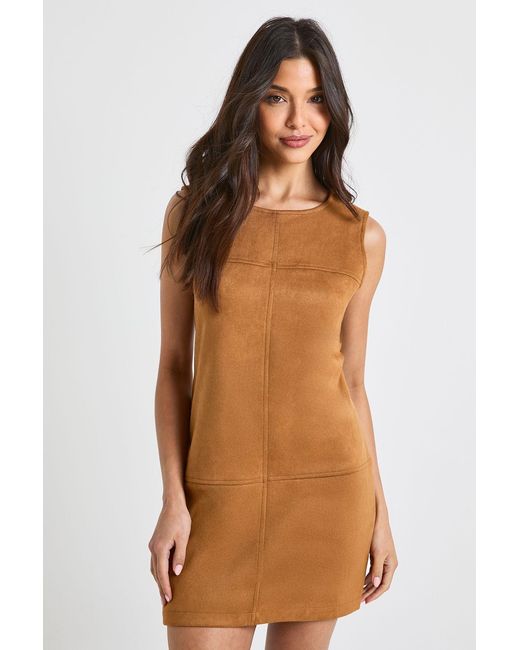 Boohoo Brown Faux Suede Panelled Shift Dress