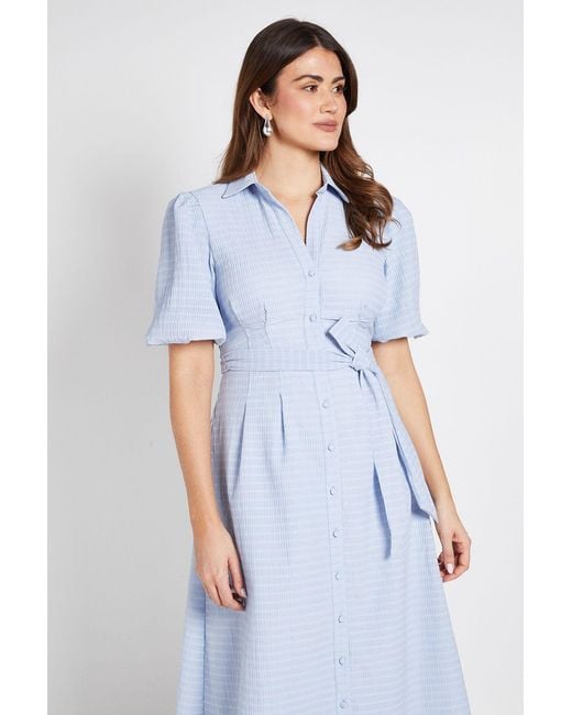 Wallis Blue Textured Organza Puff Sleeve Shirt Dress