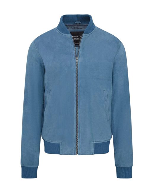 Infinity Leather Blue Goat Suede Ma-1 Bomber Jacket-North for men