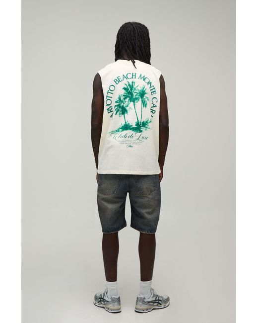 BoohooMAN Gray Oversized Monte Carlo Palm Print Tank Cotton for men
