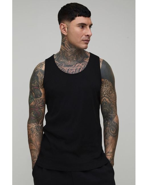 BoohooMAN Black Tall Regular Fit Basic Ribbed Vest for men