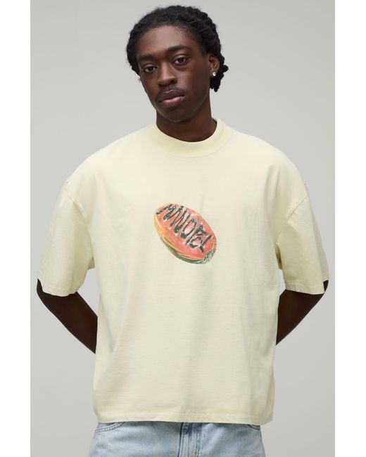 BoohooMAN Natural Oversized Boxy Papaya Graphic T-Shirt Cotton for men