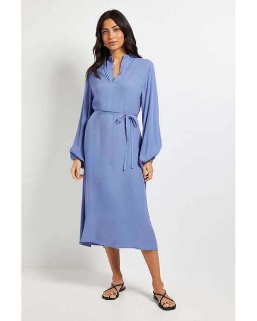 Wallis Blue Viscose Seam Detail Collarless Midi Dress