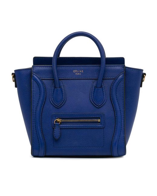 Céline Vintage Nano Luggage Tote Blue Calf Leather