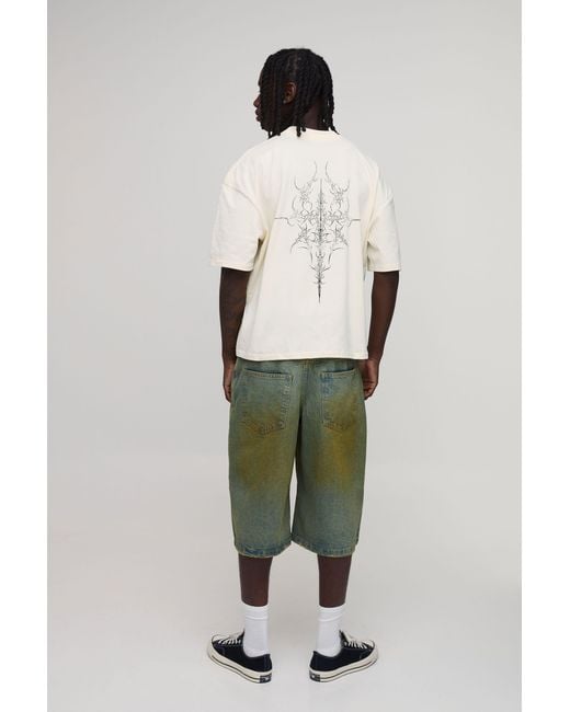 BoohooMAN Green Longline Tinted Denim Jorts for men