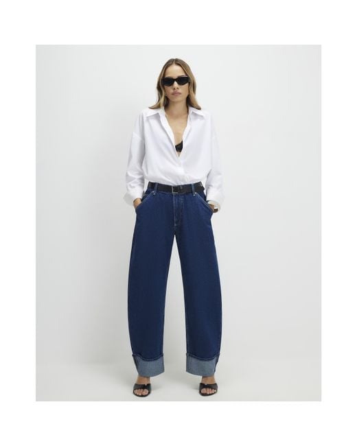 River Island Blue Turn Up Cuff Barrel Leg Jeans Cotton