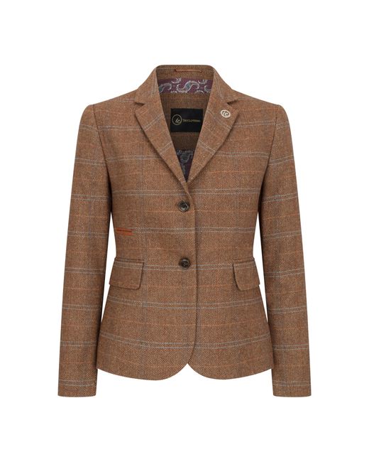 TruClothing Brown Tailored Fit Tweed-Blazer Mit Fischgrätenmuster Für Damen