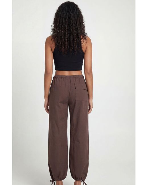 Boohoo Natural Seam Detail Drawstring Hem Twill Wide Leg Trousers