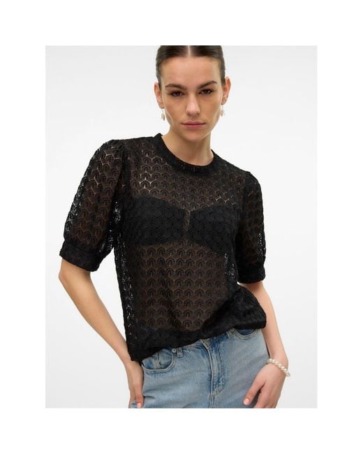 Vero Moda Black Crew Neck Relaxed Fit Long Sleeve Blouse