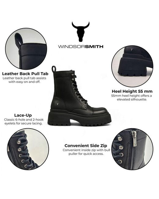 Windsor Smith Black Leather Chunky Combat Boots