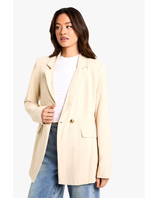 Boohoo Natural Tall Oversized Linen Look Blazer