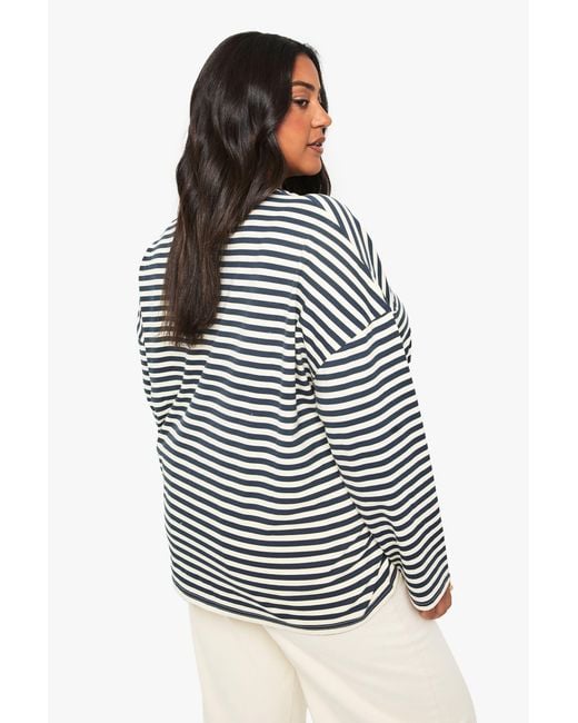 Boohoo Multicolor Plus Crew Neck Oversized Stripe Top