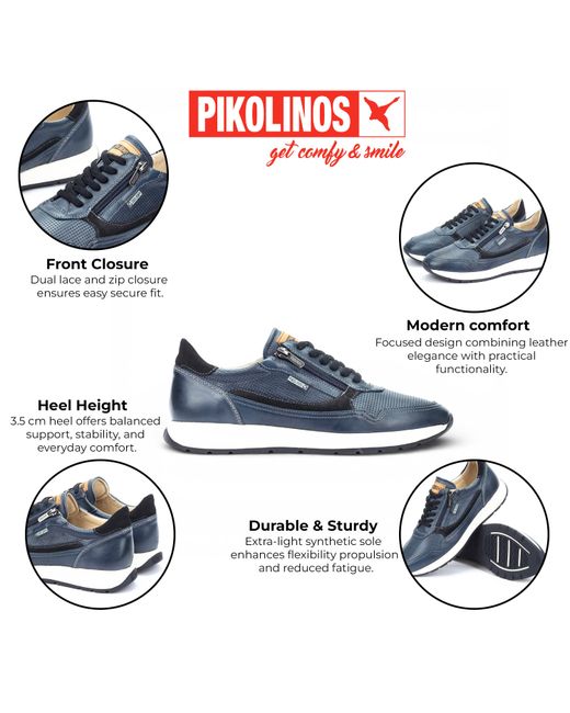 Pikolinos Blue Leather Easy Wear Sneaker Trainers Shoes for men