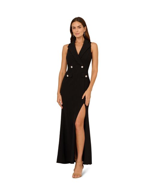 Adrianna Papell Black Scallop Tuxedo Gown
