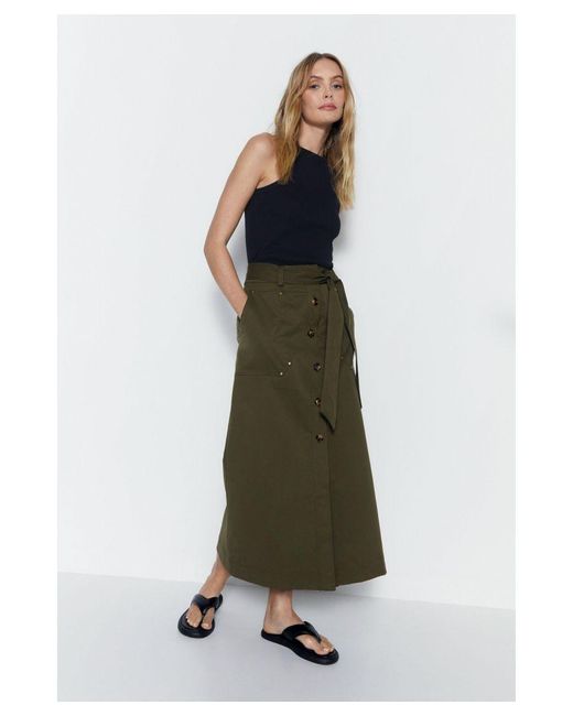 Warehouse Green Button Detail Tie Up Midi Skirt