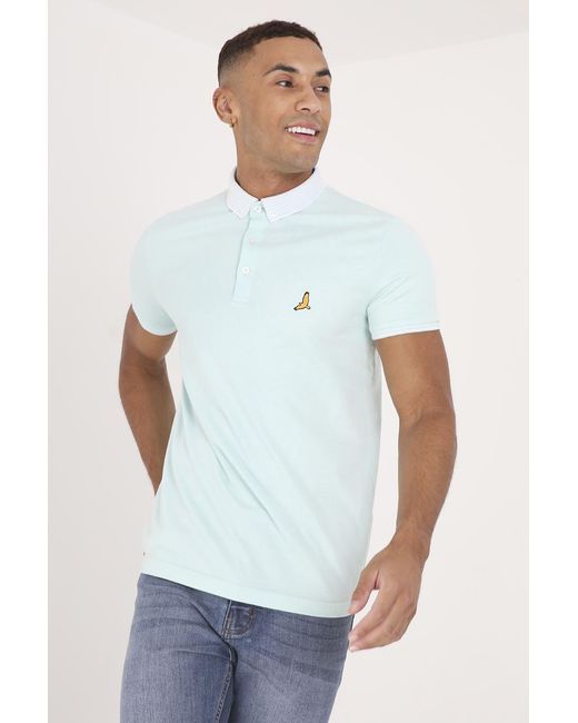Brave Soul White Light 'Glover' Short Sleeve Jacquard Collar Jersey Polo Shirt Cotton for men
