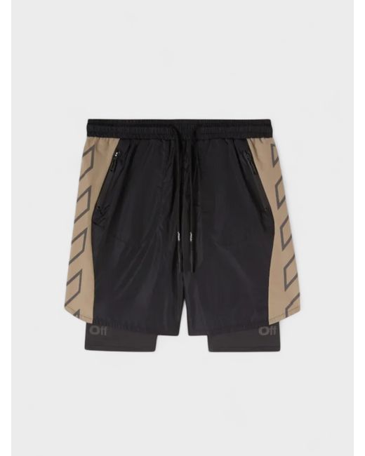 Off-White c/o Virgil Abloh Black Diag Outline Block 2Layer Shorts Dark Sand for men