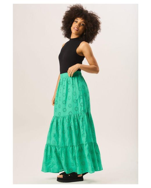 Gini London Green Tiered Lace Embroidered Long Skirt