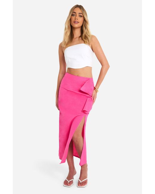 Boohoo Pink Drape Detail Split Midaxi Skirt