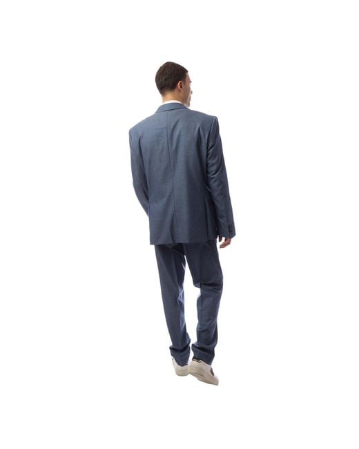 Boss Blue Solid Patterned Notch Collared Suit Jacket for men