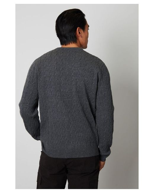 Threadbare Gray Charcoal 'wildcroft' Cable Knit Crew Neck Jumper for men