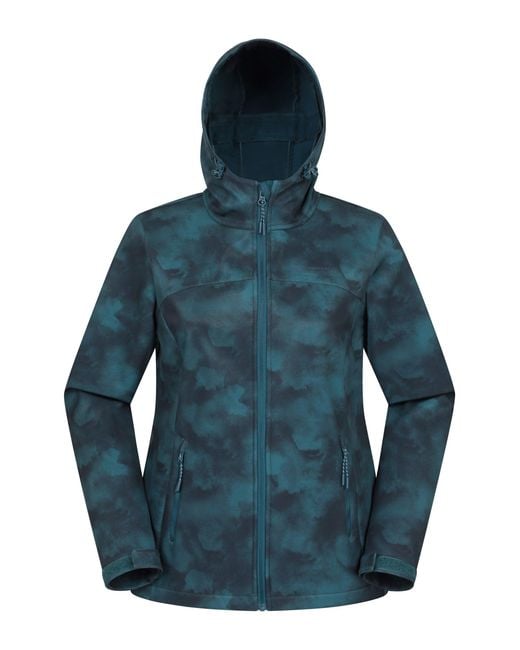 Mountain Warehouse Blue 'Exodus' Printed Softshell Jacket Water Resistant Windproof Activewear