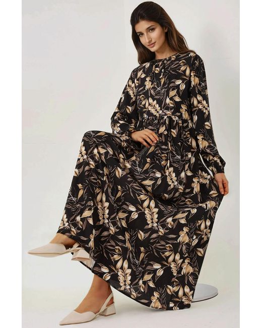 Hiccup Black Floral Print Long Sleeve Viscose Maxi Dress