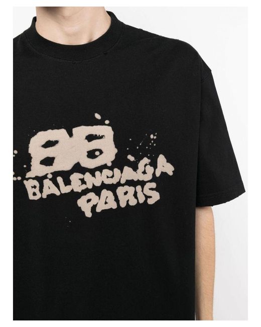 Balenciaga Hand Draw Bb Icon Logo T-shirt In Zwart in het Black voor heren