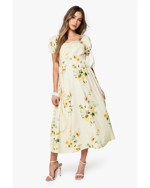 Boohoo Metallic Maternity Floral Milkmaid Midi Dress