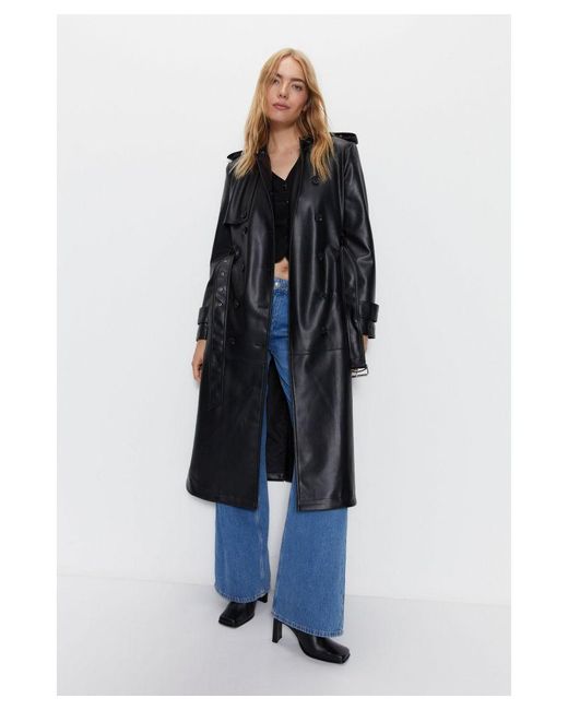 Warehouse Blue Premium Classic Faux Leather Trench Coat